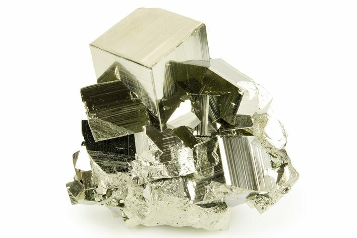 Gleaming Striated Cubic Pyrite Cluster - Peru #372795